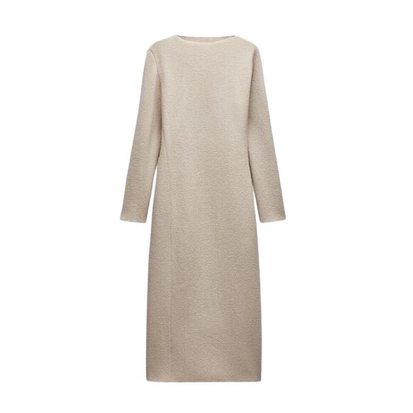Zara Beige Long Sleeve Midi Dress - Picture 2 of 5